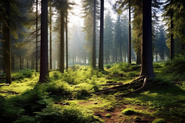 Una mattina nella foresta di foglie caduche