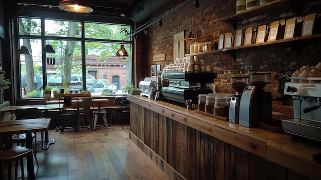 Una mattina tranquilla in una caffetteria prima dell'arrivo dei clienti