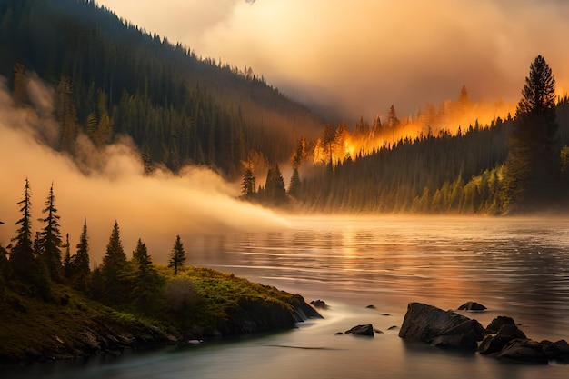 Una mattinata nebbiosa al lago