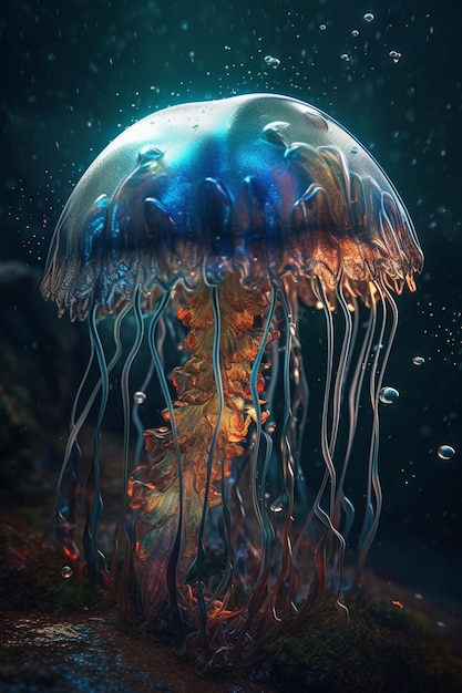 Una medusa blu è mostrata in questo dipinto digitale.