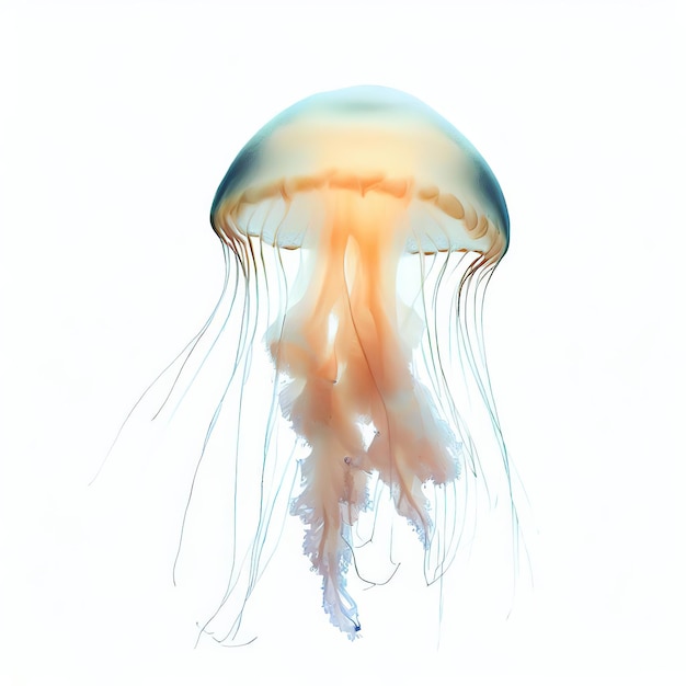 Una medusa blu è mostrata su uno sfondo bianco.