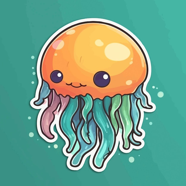 Una medusa cartone animato con uno sfondo verde.