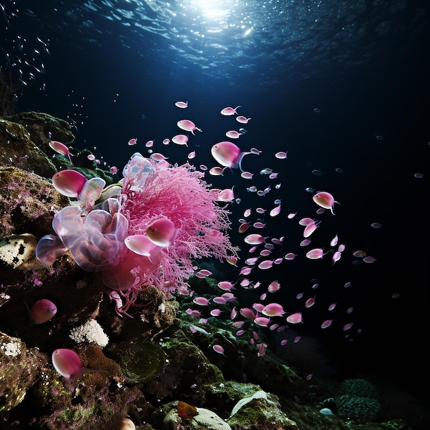una medusa che incontra una misteriosa grotta sottomarina durante il suo viaggio