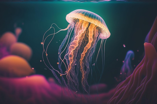 Una medusa è mostrata su uno sfondo scuro.