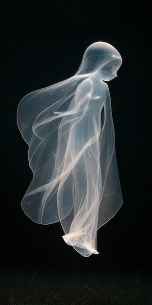 Una medusa è ricoperta di seta bianca.