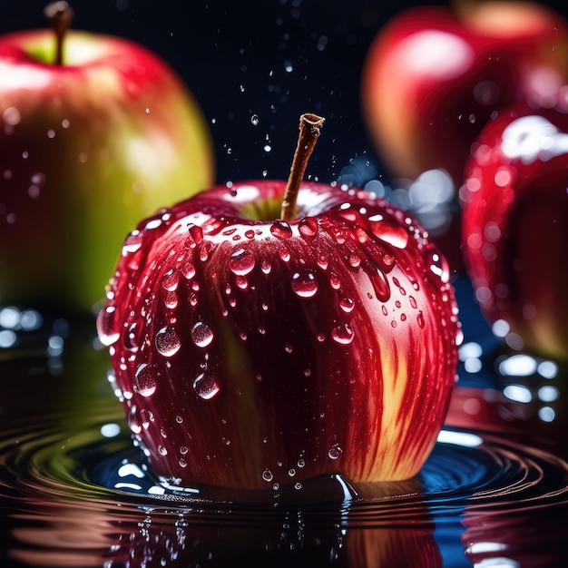 Una mela in una spruzzata d'acqua del primo piano