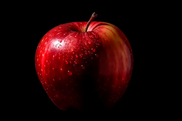 Una mela rossa con gocce d'acqua su di essa