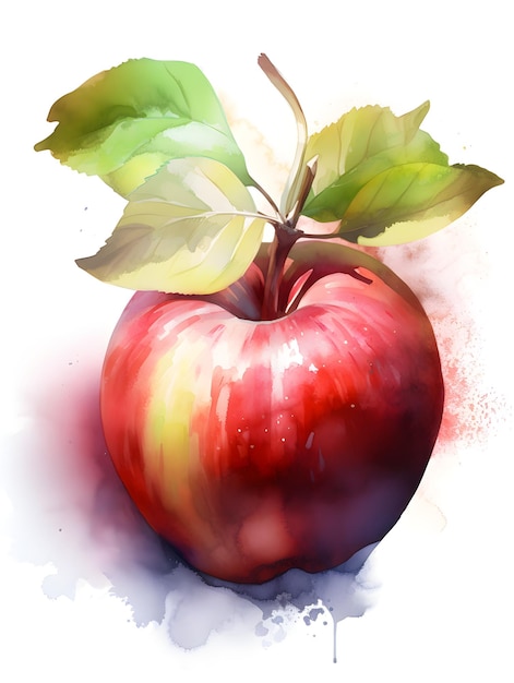 Una mela rossa con sopra una foglia verde