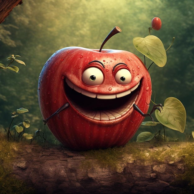 una mela rossa con una faccia sorridente sulla faccia.