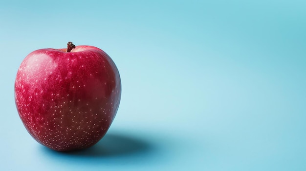 Una mela rossa croccante su uno sfondo blu