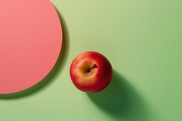 Una mela rossa e un cerchio rosso su uno sfondo verde e verde