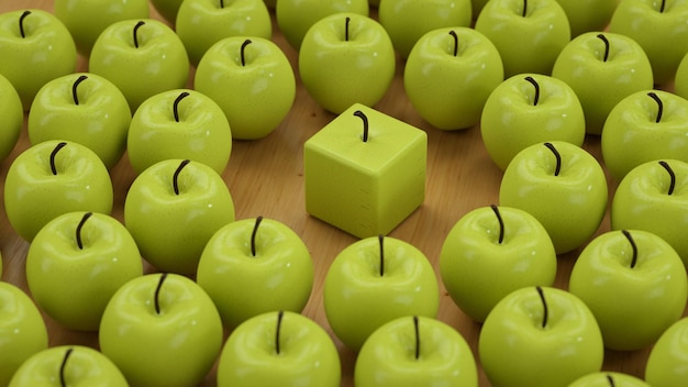 Una mela verde circondata da una serie di piccole candele