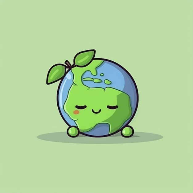 una mela verde con una foglia in cima seduta su una superficie verde generativa ai