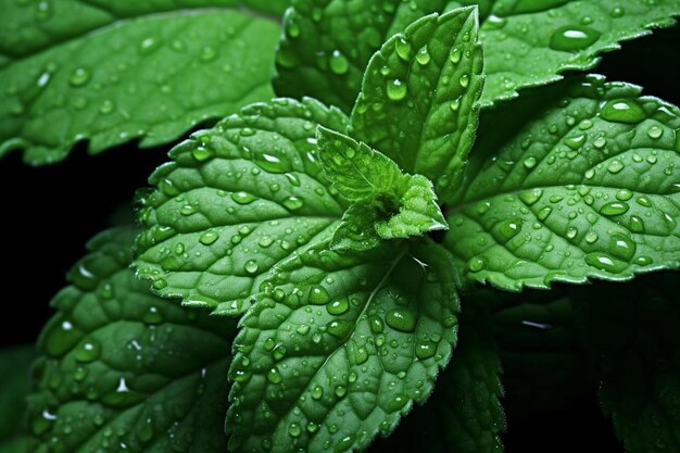 una menta verde con gocce d'acqua sopra