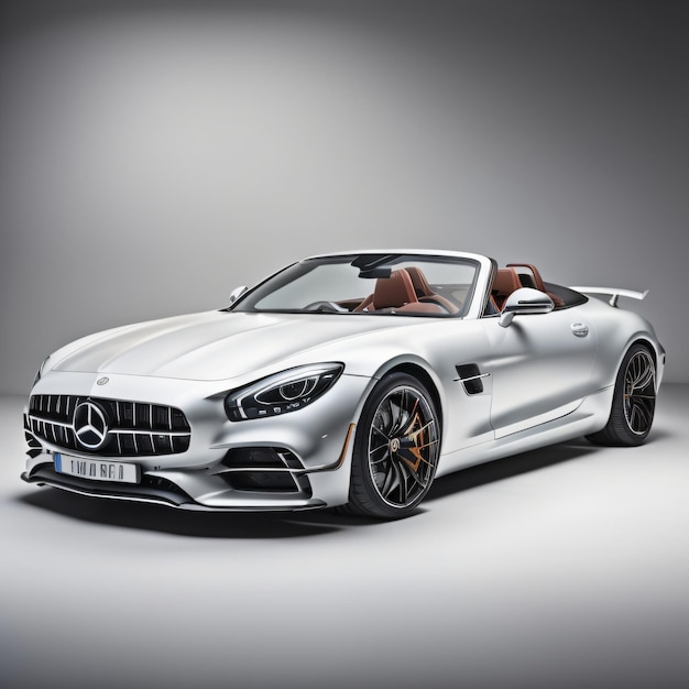 Una mercedes sl roadster argentata con il numero di targa " mercedes sls ".