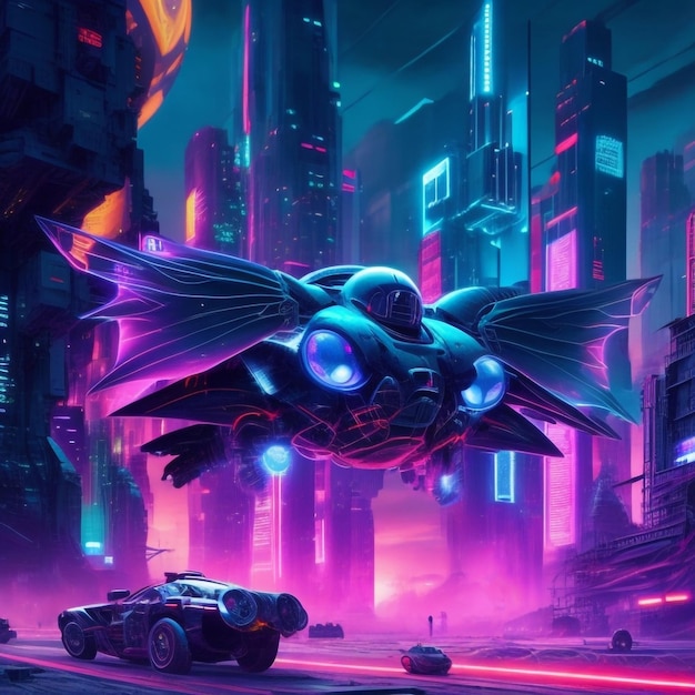 Una metropoli cyberpunk futuristica di notte