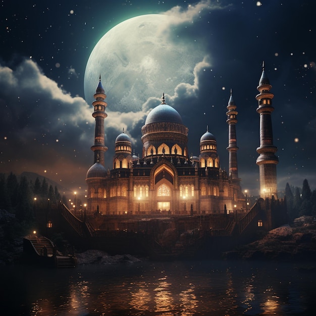 una mezzaluna di moschea o una lanterna dell'illustrazione dell'opera d'arte