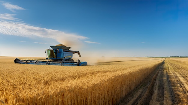 Una mietitrebbia che lavora in un'immagine generativa AI del campo di grano