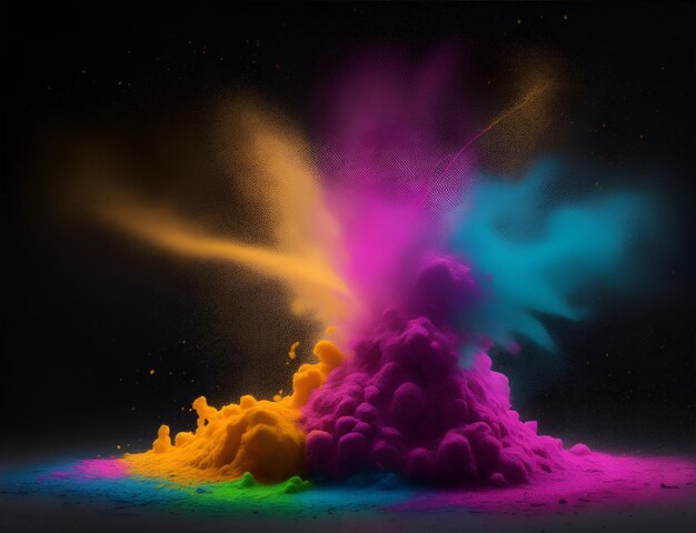 Una miscela di polvere colorata sparsa su uno sfondo scuro