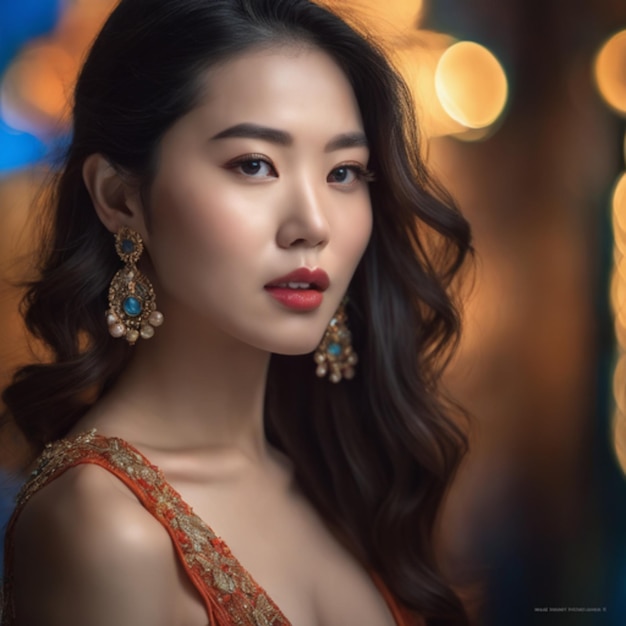 Una modella di bellezza con un vestito cinese