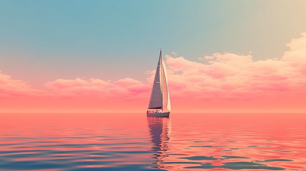 Una moderna barca a vela bianca che naviga tranquillamente nella calma