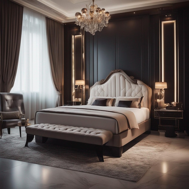 Una moderna camera da letto matrimoniale con divano bianco immagine hd