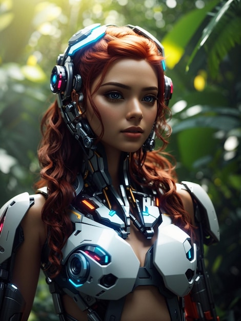 Una moderna donna cyborg in stile cyberpunk 3d illustration image design generato da AI