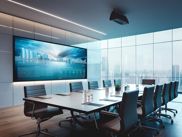 Una moderna sala conferenze ad alta tecnologia con grande schermo