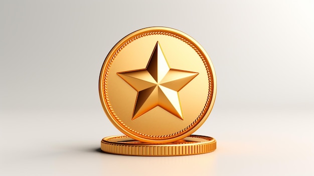 Una moneta d'oro con una stella al centro in stile 3D