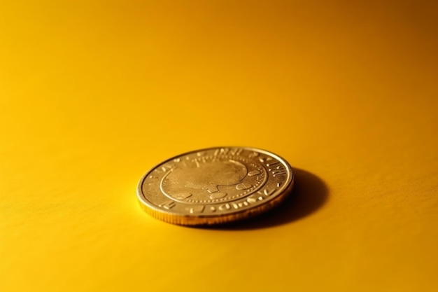 Una moneta d'oro su sfondo giallo