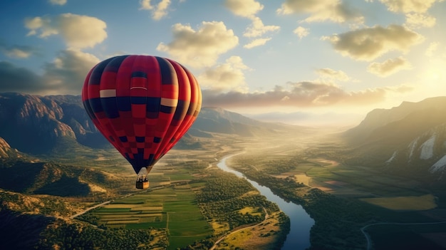 Una mongolfiera che vola sopra la Majestic Valley con una vista mozzafiato il giorno di San Valentino