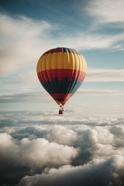 Una mongolfiera che vola tra le nuvole