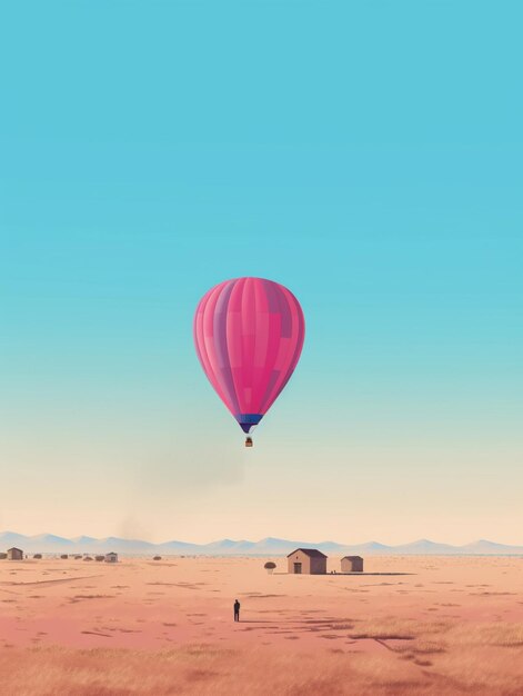 Una mongolfiera con sopra una persona che sorvola un deserto.