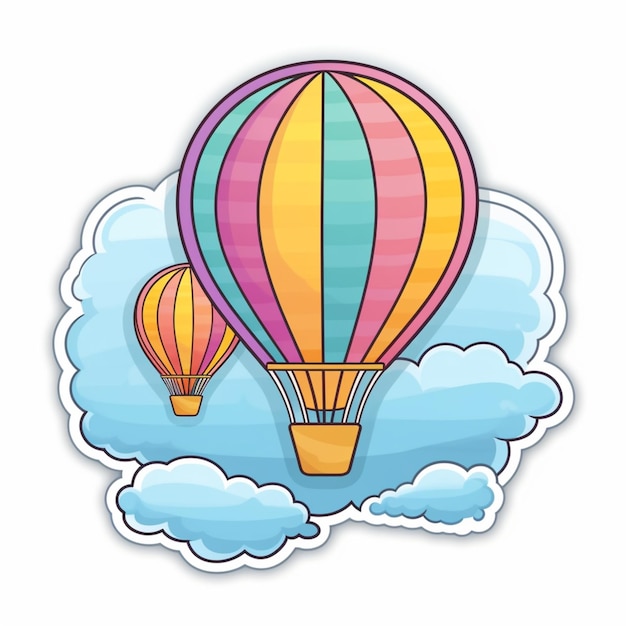 una mongolfiera di cartone animato che vola nel cielo con nuvole ai generative