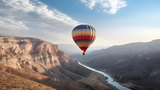 Una mongolfiera sorvola un fiume in egitto.