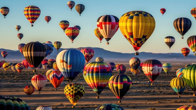 Una mongolfiera sta volando nel cielo.