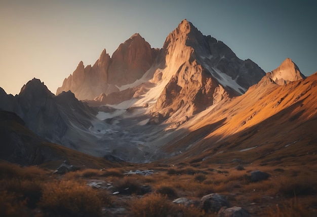 una montagna con il sole che splende su di essa