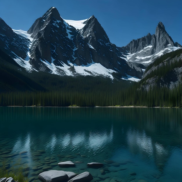 Una montagna con la neve in cima e un cielo blu con sopra la parola canada.