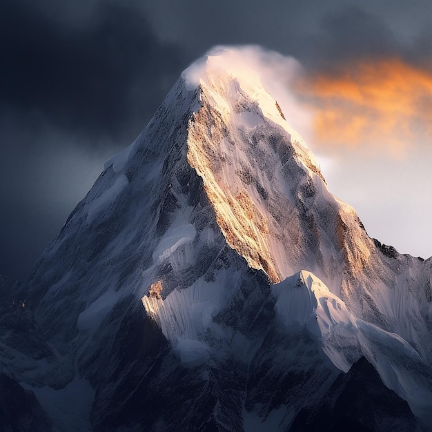 Una montagna con un cielo nuvoloso e il sole che splende su di essa