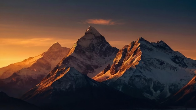 una montagna con un tramonto sullo sfondo