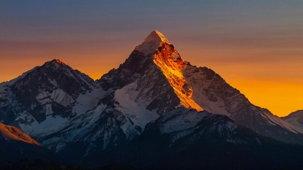 una montagna con un tramonto sullo sfondo