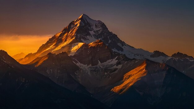 una montagna con una montagna sullo sfondo e il sole che splende su di essa