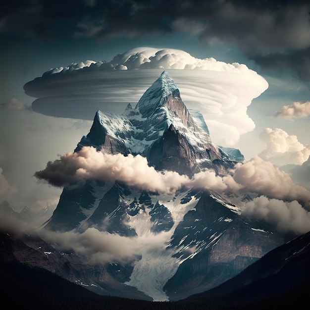 Una montagna con una nuvola nel cielo