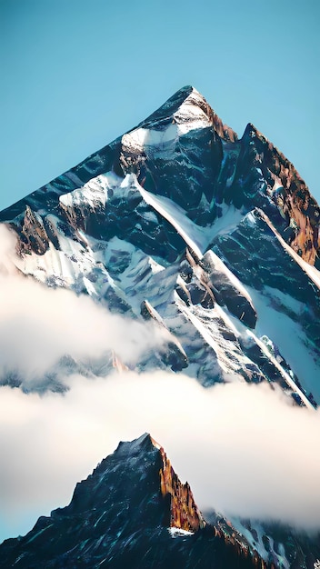 una montagna con uno sfondo blu e bianco