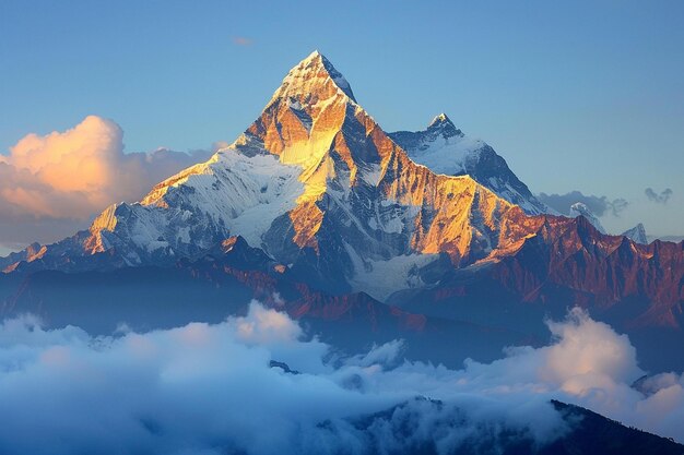 una montagna è nel cielo e le nuvole sono sullo sfondo