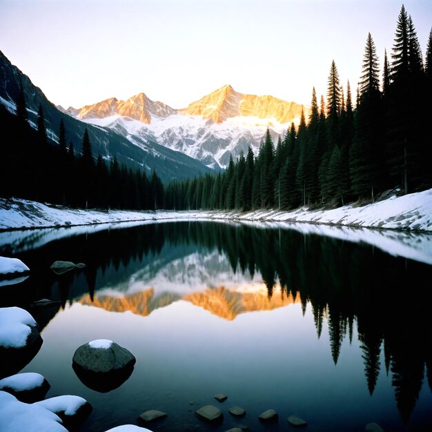 Una montagna tranquilla al tramonto