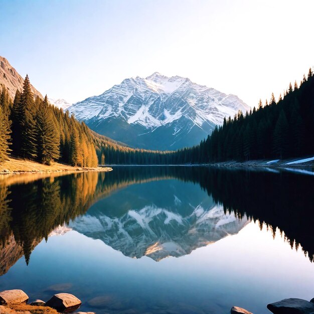 Una montagna tranquilla al tramonto