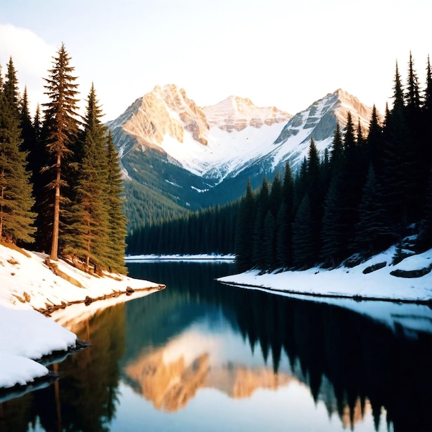 Una montagna tranquilla al tramonto