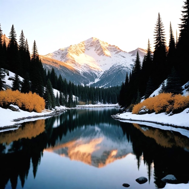 Una montagna tranquilla al tramonto