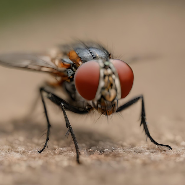 una mosca con un naso rosso e un naso nero